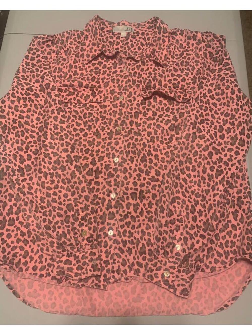 KUT from the Kloth Women's Pink Leopard Print Button-Up Shirt, Size L